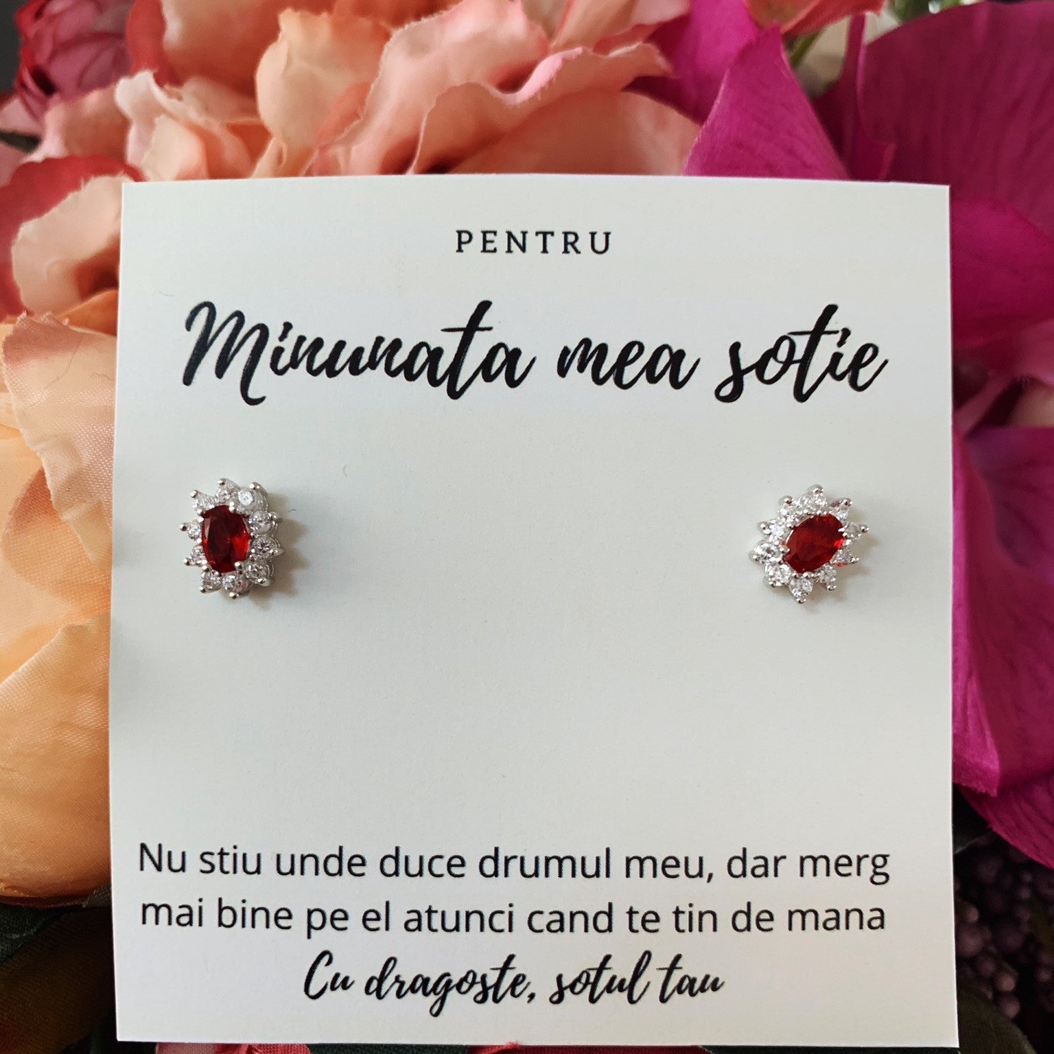 cercei argint piatra rosie