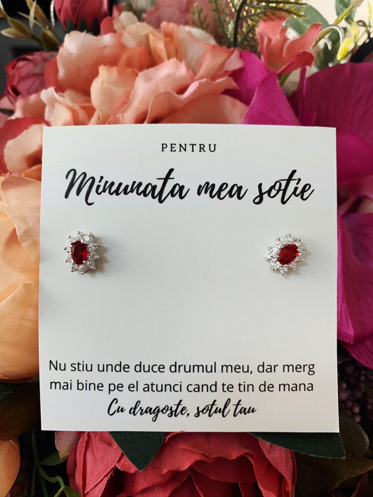 cercei argint piatra rosie