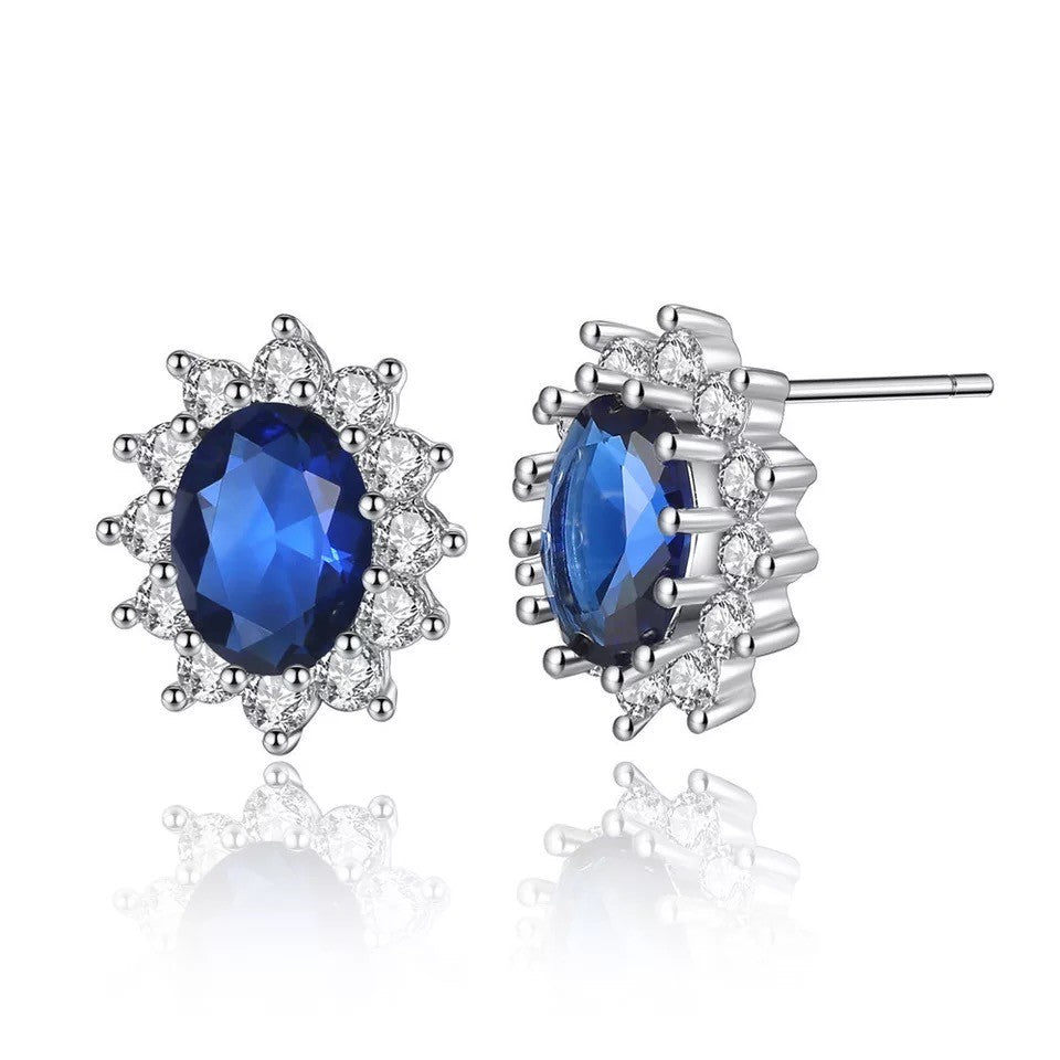Cercei argint 925 cu safir si diamante CZ Cercei Lasardo Gioielli