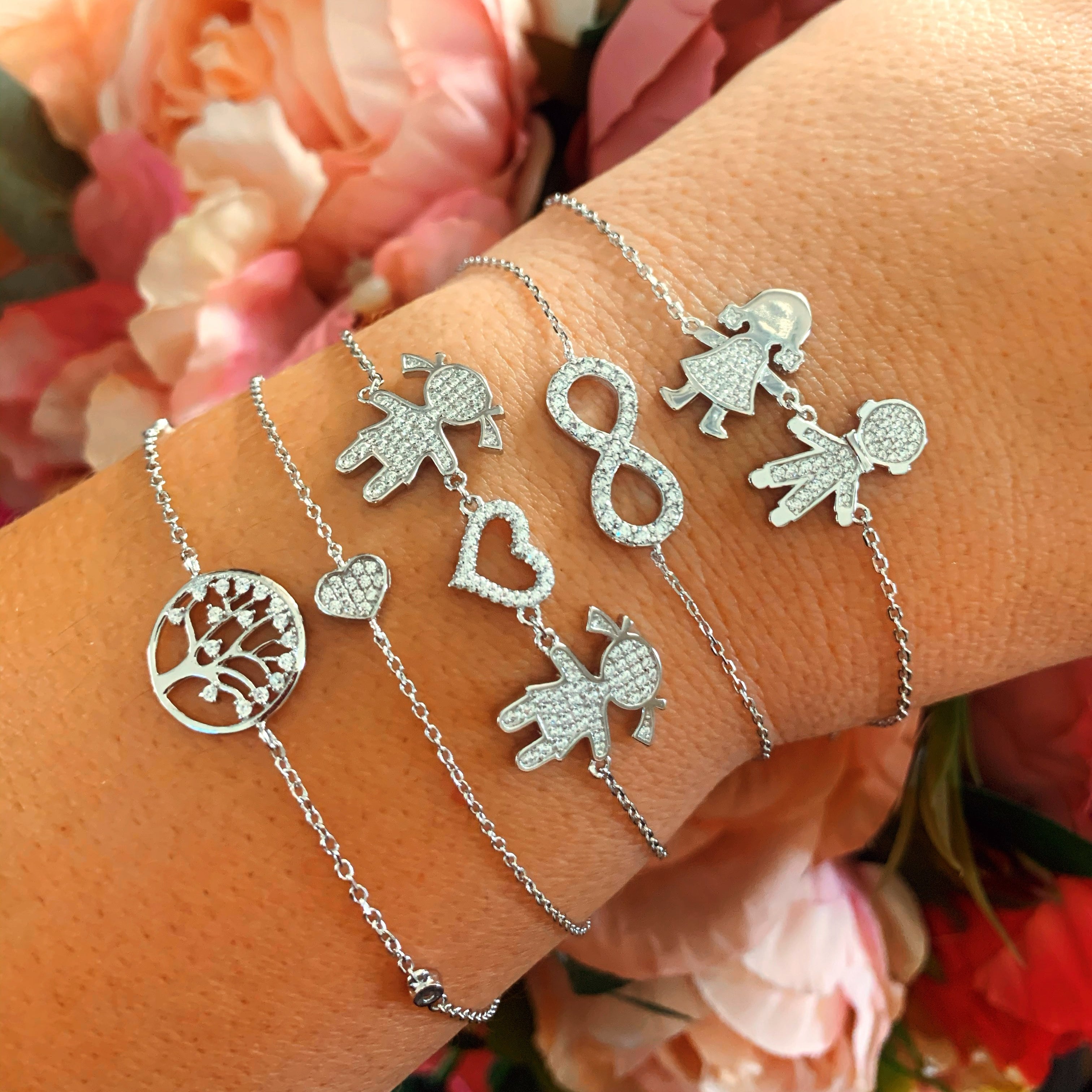 Bratara argint 925 rodiat cu inima si doua fetite Bratara Lasardo Gioielli