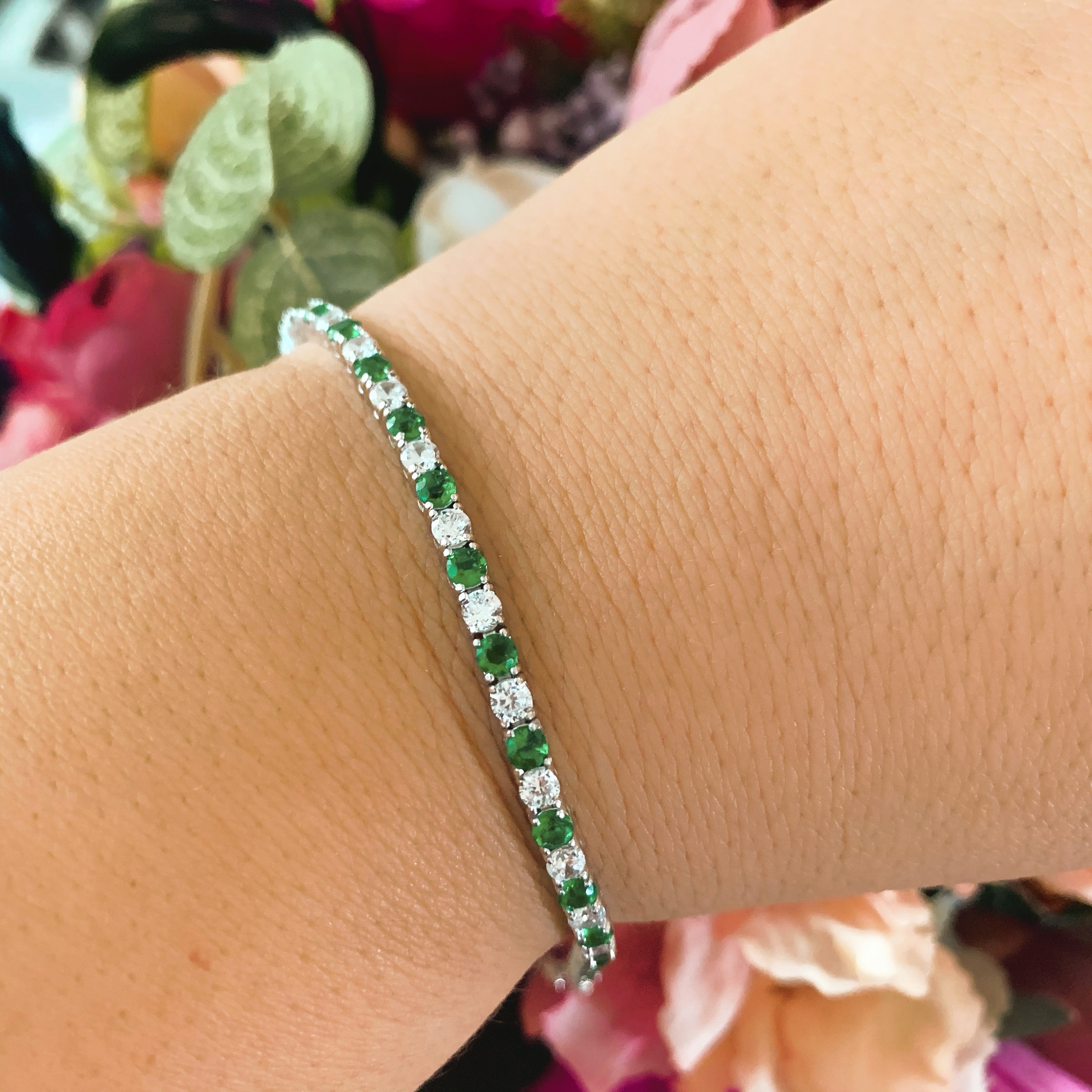 Bratara Tennis din Argint 925 Rodiat 0.3 cm cu Smaralde si Diamante CZ Albe Bratara Lasardo Gioielli
