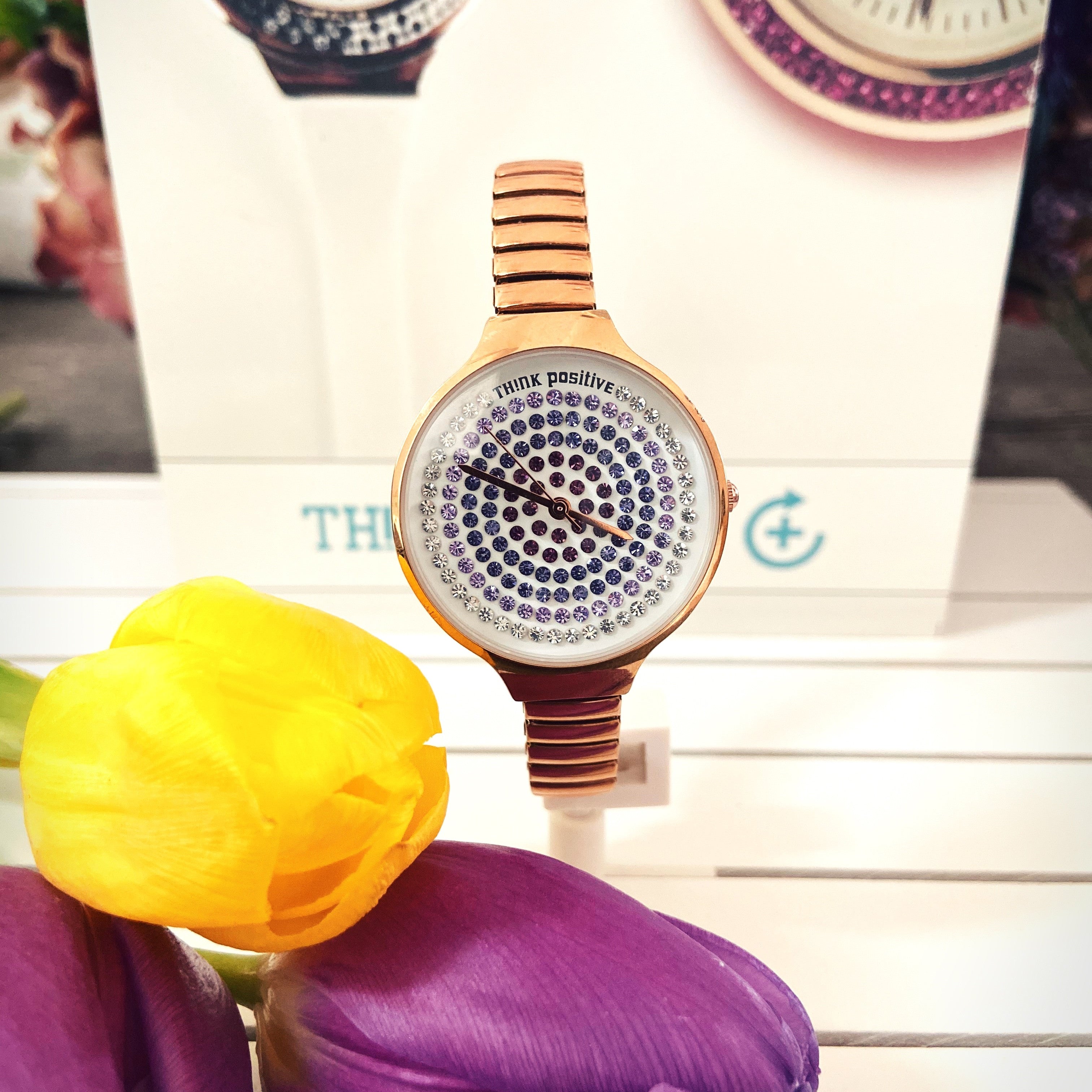 Ceas Think Positive Colectia Crystals Curea Metalica Rose Gold Si Cadran Cu Cristale Swarovski Mov Degrade Ceas Lasardo Gioielli