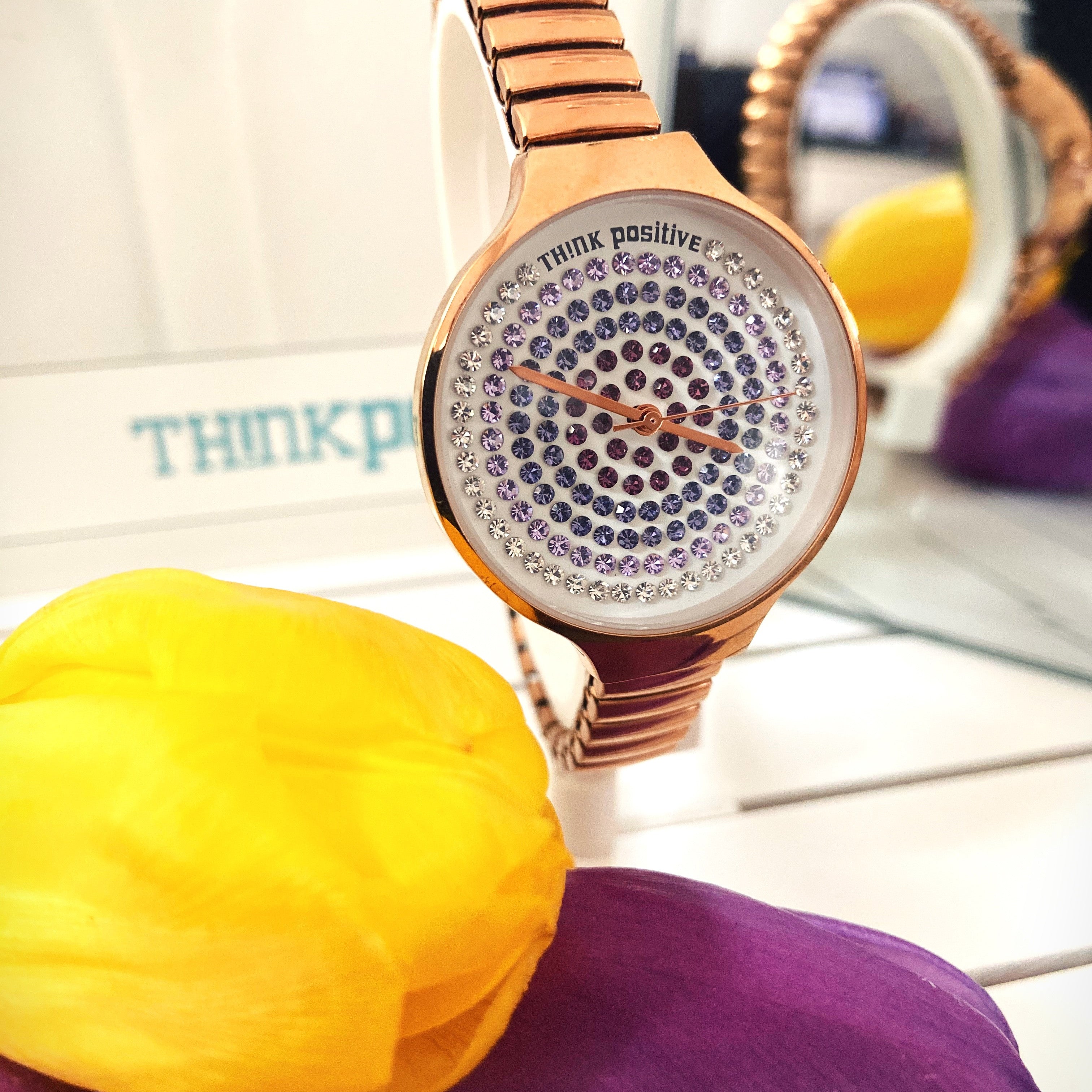 Ceas Think Positive Colectia Crystals Curea Metalica Rose Gold Si Cadran Cu Cristale Swarovski Mov Degrade Ceas Lasardo Gioielli