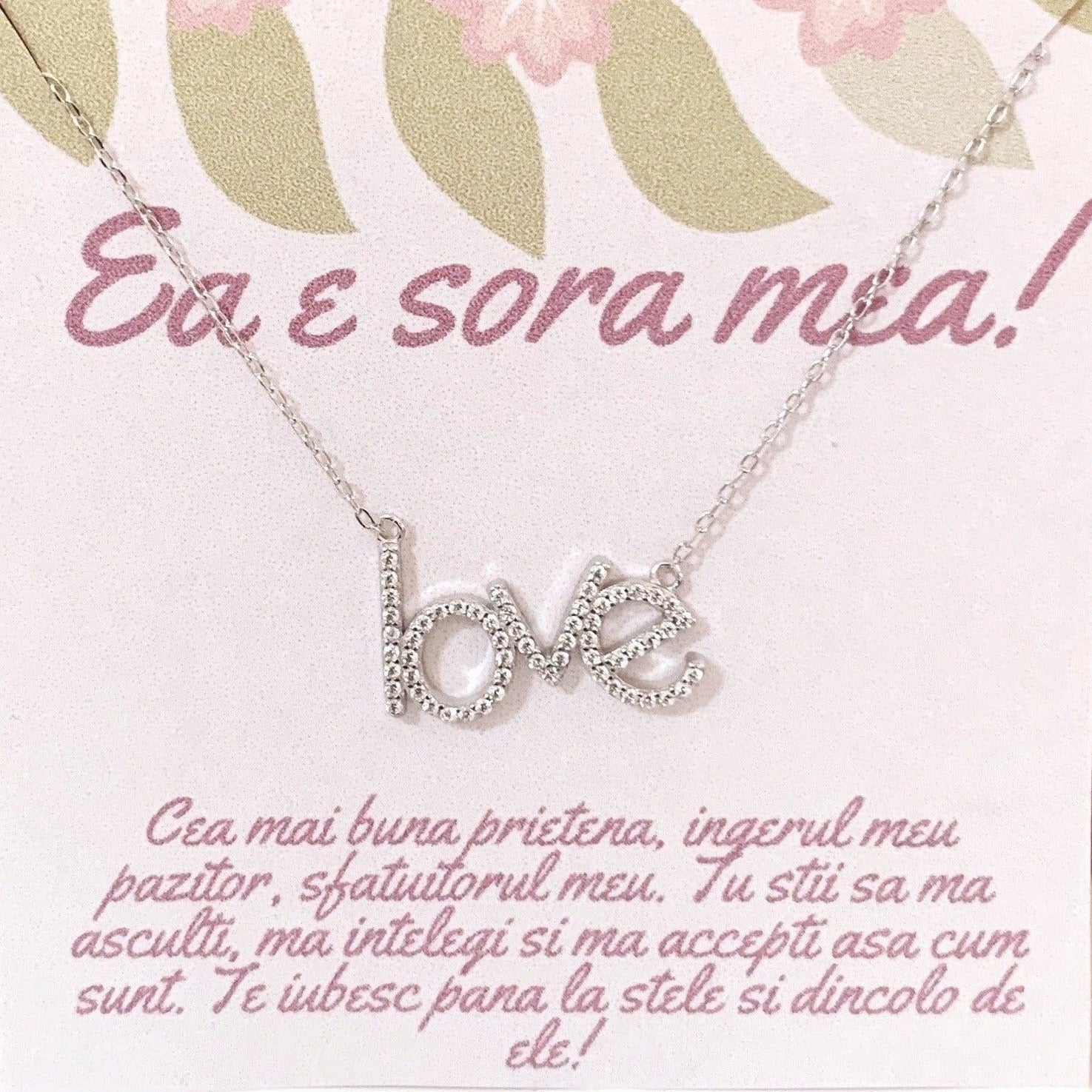 colier argint cu scris love