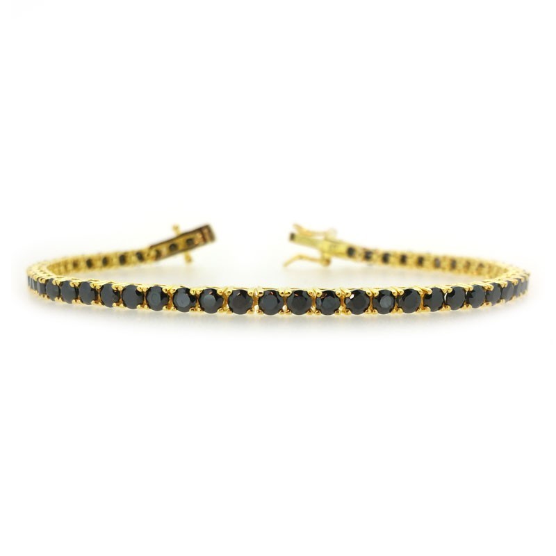 Bratara Tennis Argint 925 Rodiat Auriu 3 mm cu Diamante CZ Negre Bratara Lasardo Gioielli