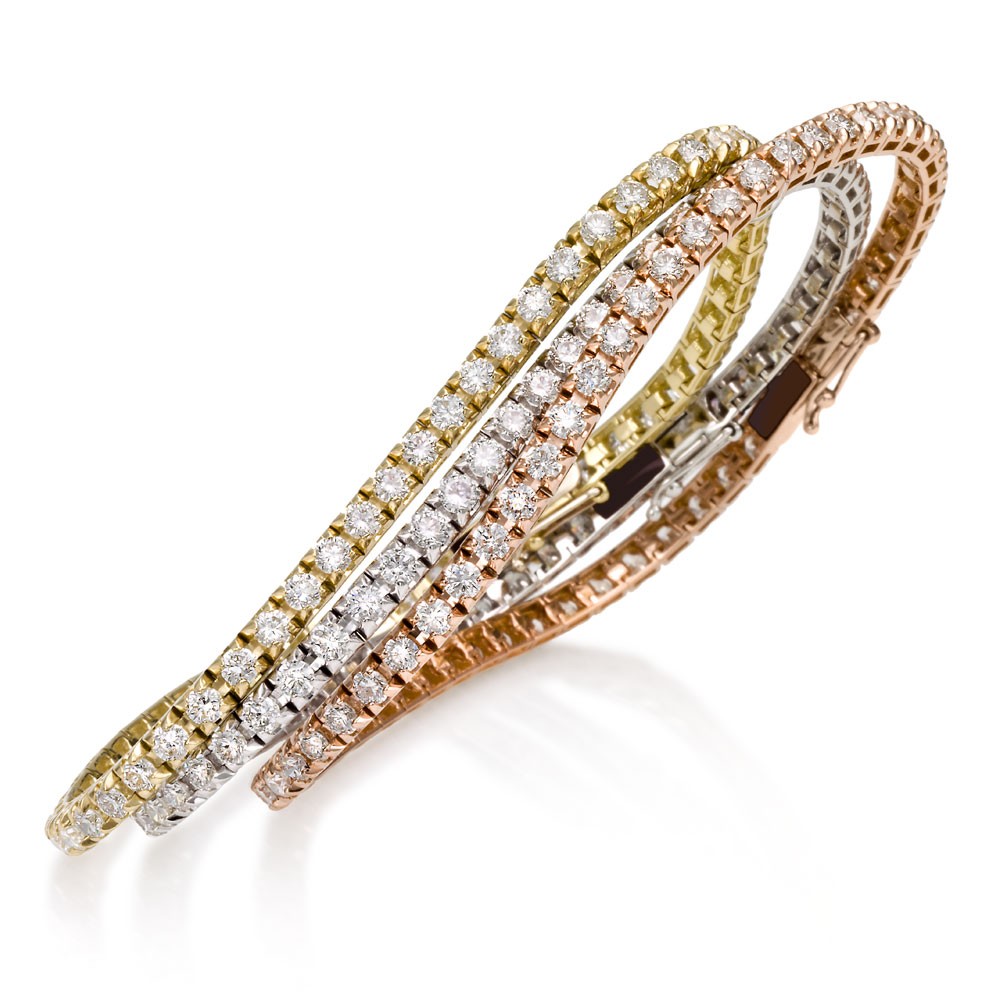 Bratara Tennis Argint 925 Rodiat Auriu 2mm cu Diamante CZ Albe Round Cut Bratara Lasardo Gioielli