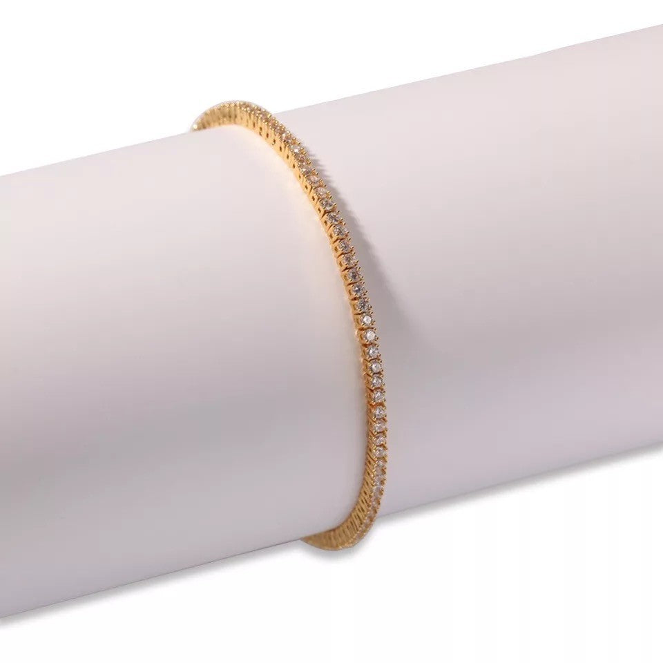 Bratara Tennis Argint 925 Rodiat Rose Gold 0.2 cm cu Diamante Cubic Zirconia Albe Round Cut Bratara Lasardo Gioielli
