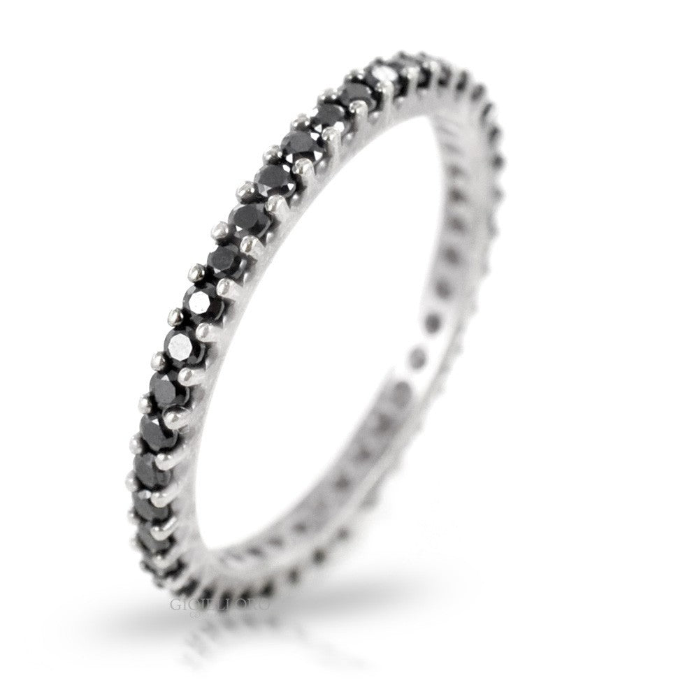 inel argint cu pietre negre