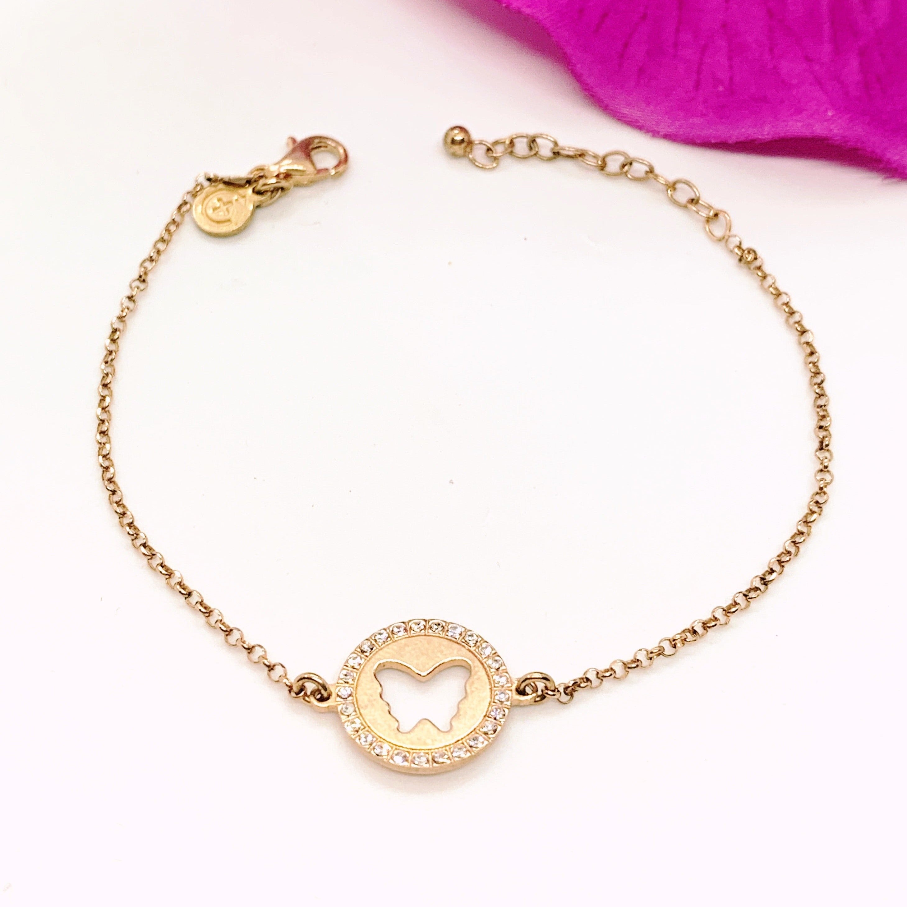 Bratara din argint 925 rodiat rose gold cu pandantiv fluture Bratara Lasardo Gioielli