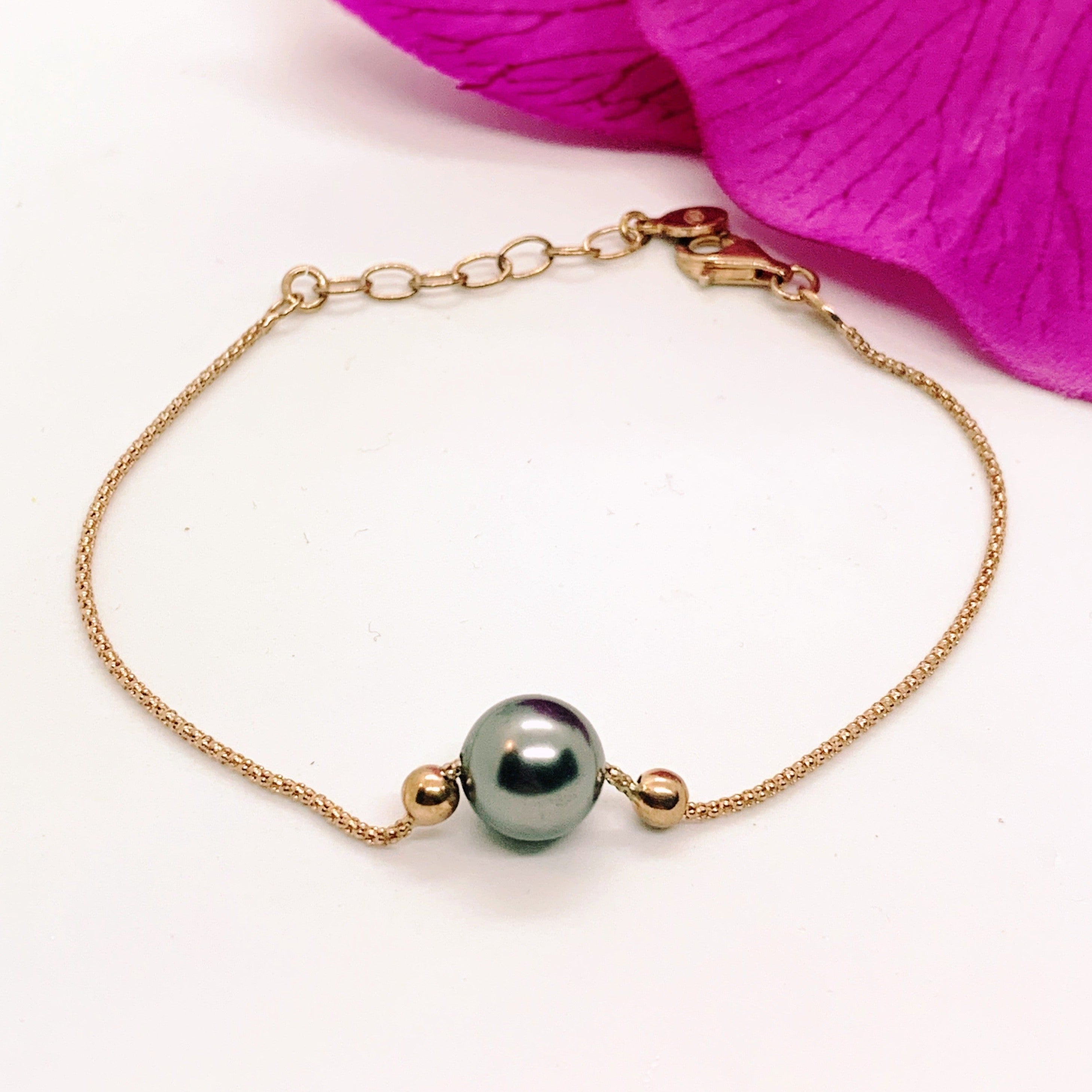 Bratara din argint 925 rodiat rose gold cu perla gri Bratara Lasardo Gioielli