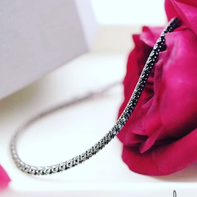 Bratara Tennis Argint 925 Rodiu Negru 0.2 cm cu Diamante Cubic Zirconia Negre Round Cut Bratara Lasardo Gioielli