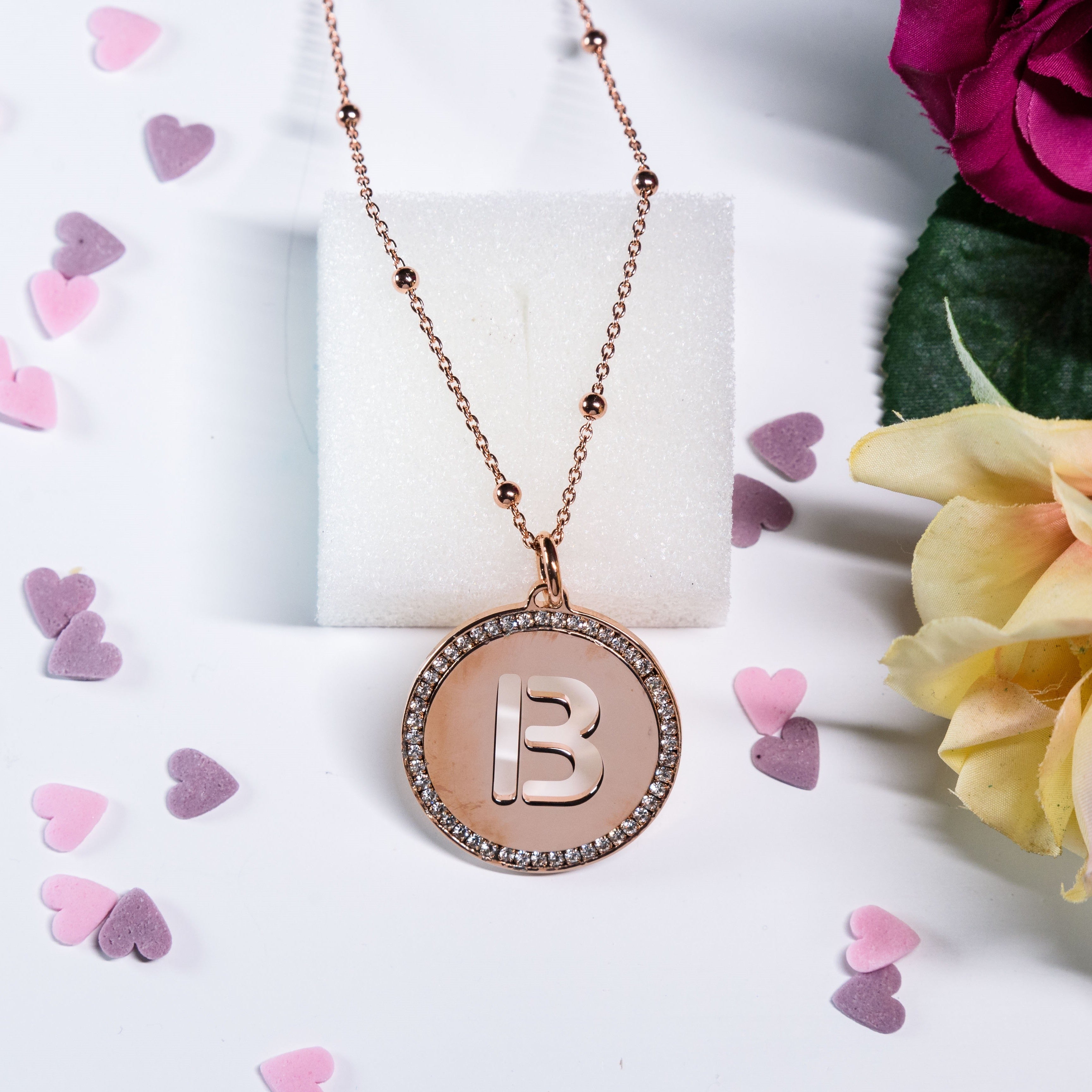 Colier Think Positive Din Otel Inoxidabil Rodiat Rose Gold Cu Pandantiv Litera B Colier Lasardo Gioielli