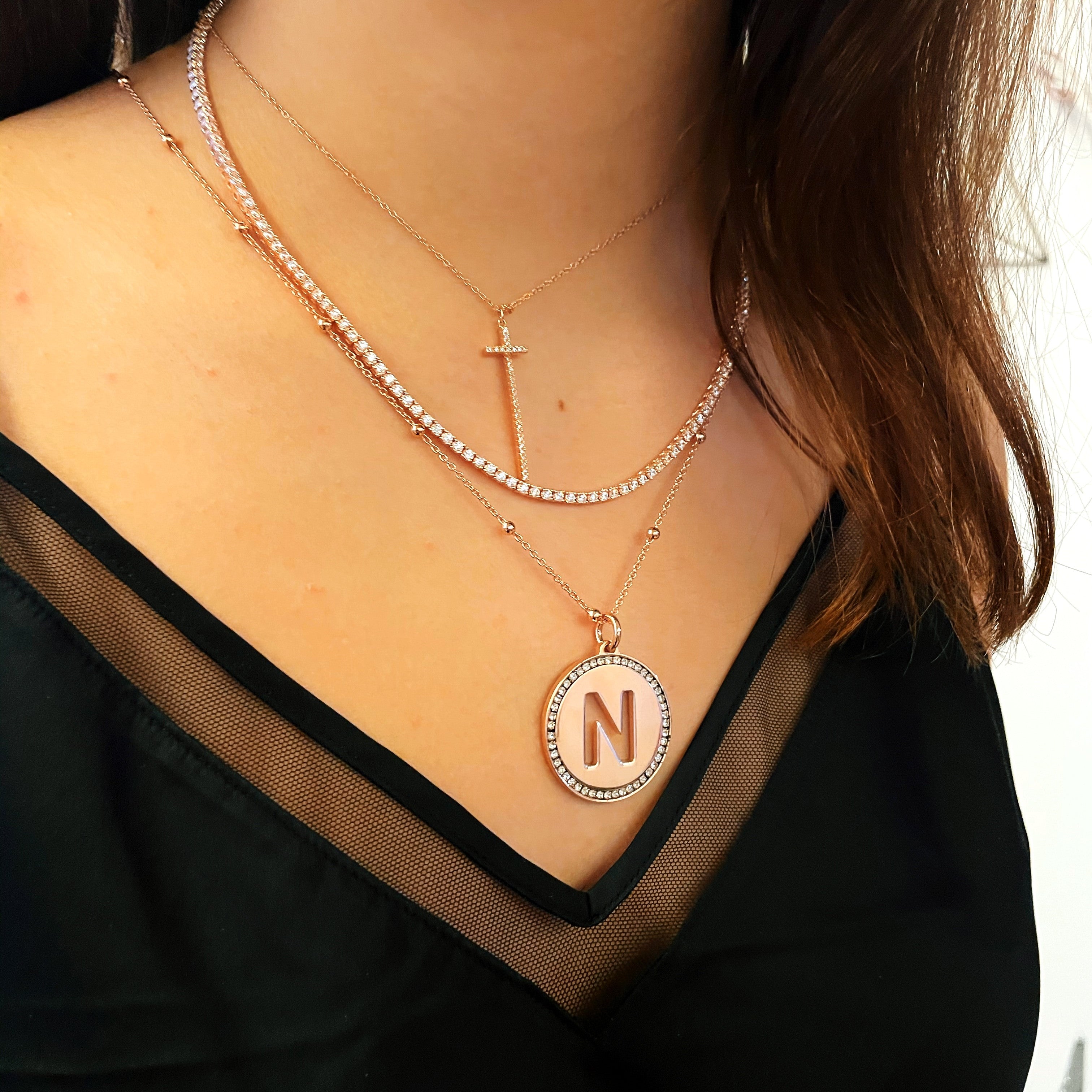 Colier Think Positive Din Otel Inoxidabil Rodiat Rose Gold Cu Pandantiv Litera B Colier Lasardo Gioielli