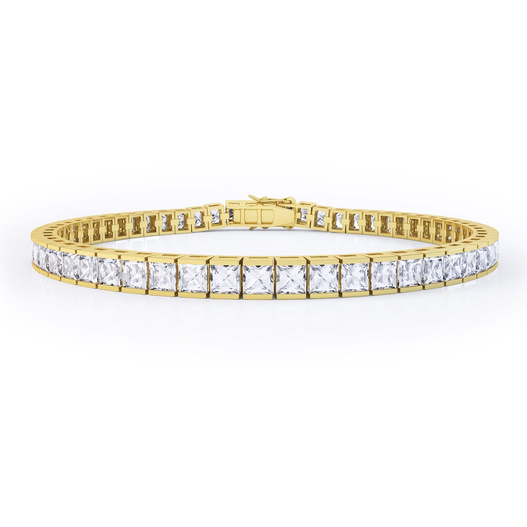 Bratara Tennis Argint 925 Rodiat Auriu 0.4 cm cu Diamante Cubic Zirconia Albe Princess Cut Bratara Lasardo Gioielli