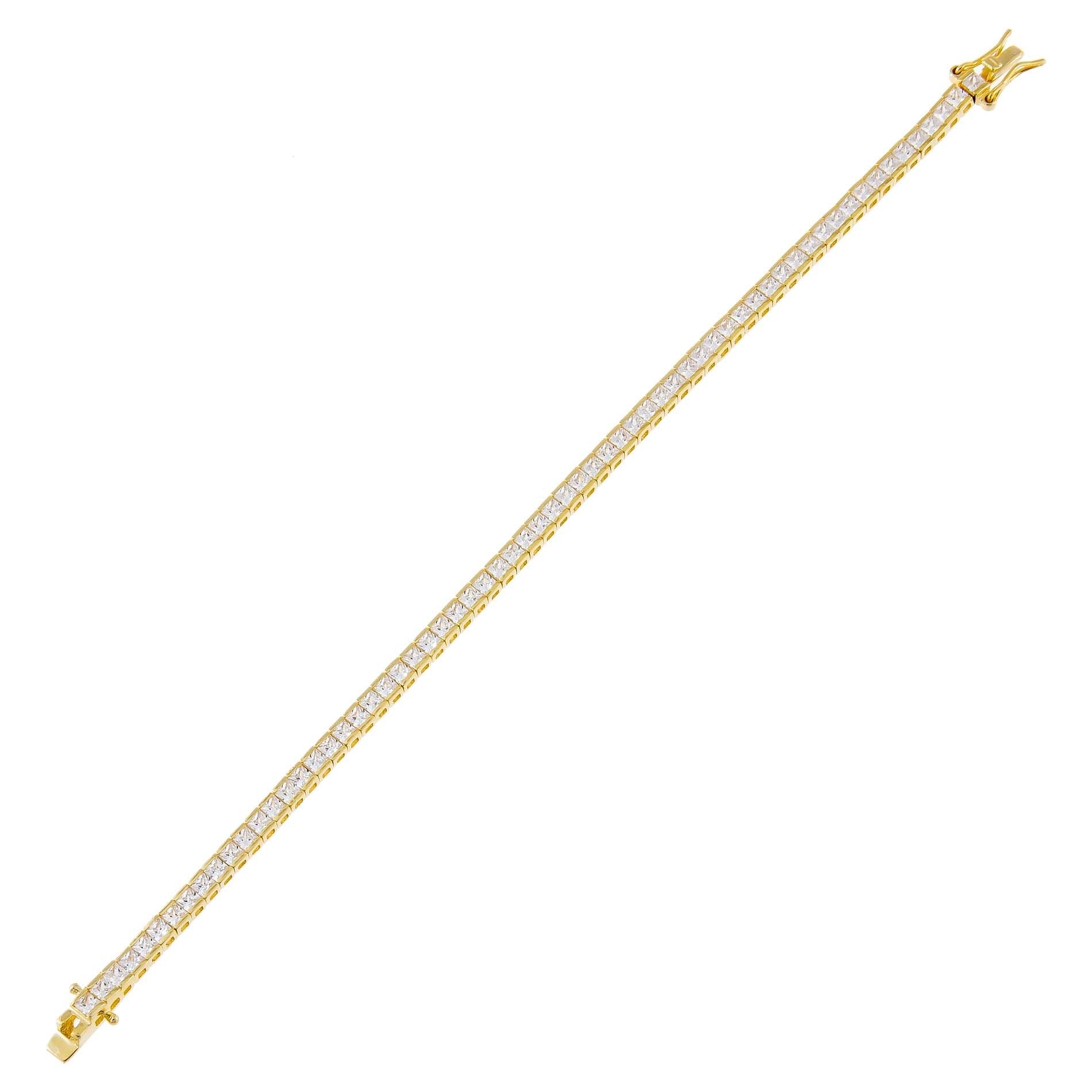 Bratara Tennis Argint 925 Rodiat Auriu 0.4 cm cu Diamante Cubic Zirconia Albe Princess Cut Bratara Lasardo Gioielli