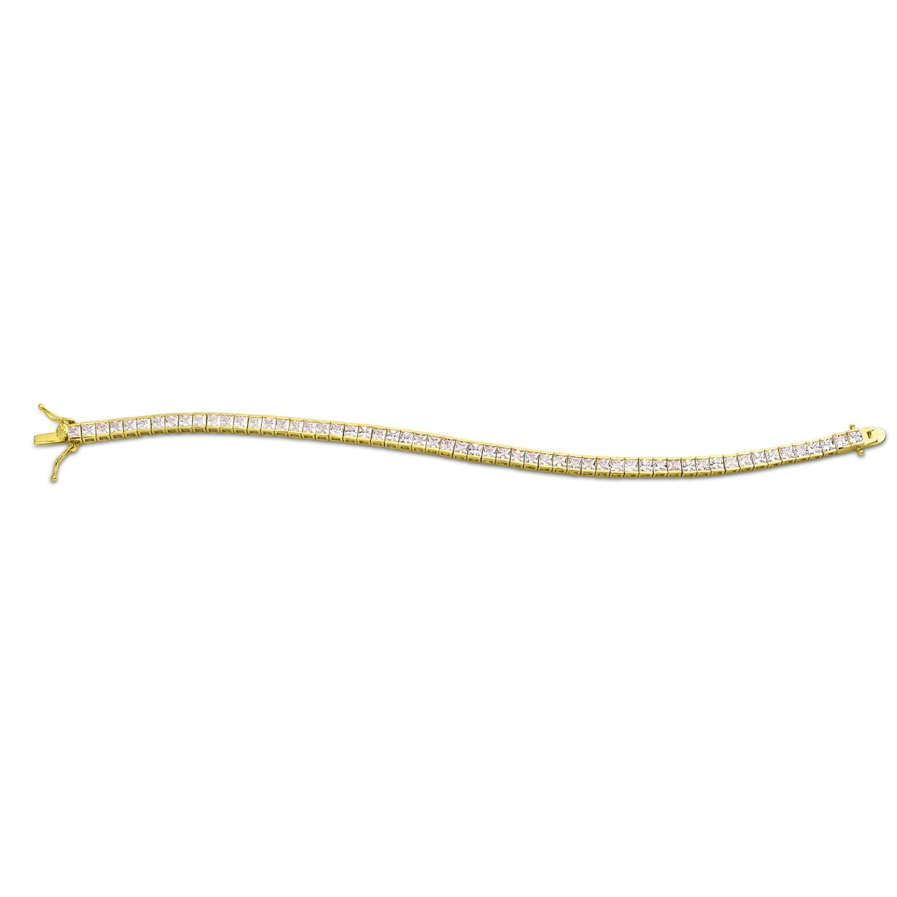Bratara Tennis Argint 925 Rodiat Auriu 0.4 cm cu Diamante Cubic Zirconia Albe Princess Cut Bratara Lasardo Gioielli