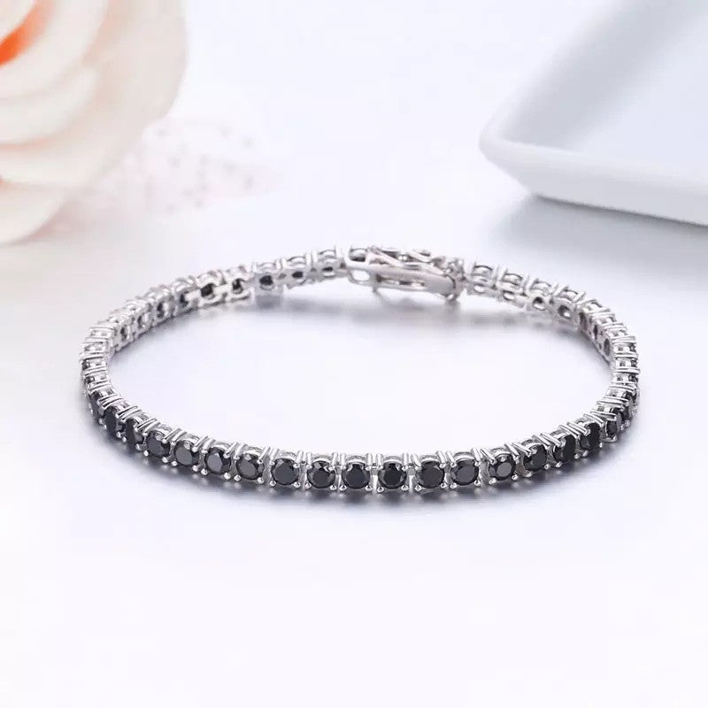 Bratara Tennis Argint 925 Rodiat Argintiu 0.3 cm cu Diamante CZ Negre Round Cut Bratara Lasardo Gioielli