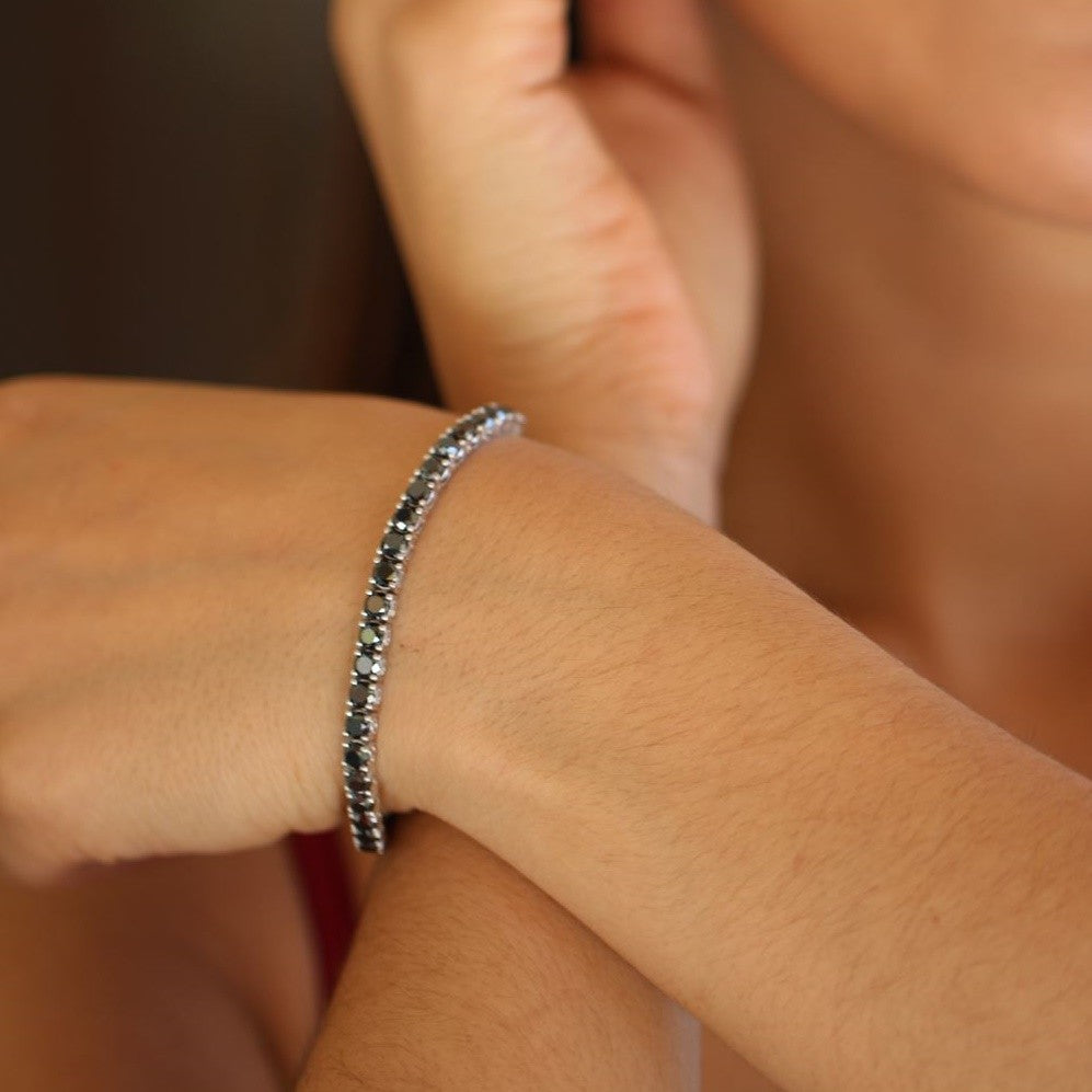 Bratara Tennis Argint 925 Rodiat Argintiu 0.3 cm cu Diamante CZ Negre Round Cut Bratara Lasardo Gioielli