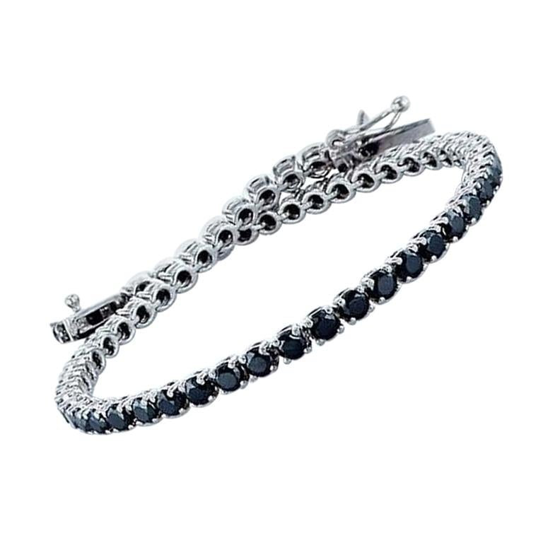 Bratara Tennis Argint 925 Rodiat Argintiu 0.3 cm cu Diamante CZ Negre Round Cut Bratara Lasardo Gioielli