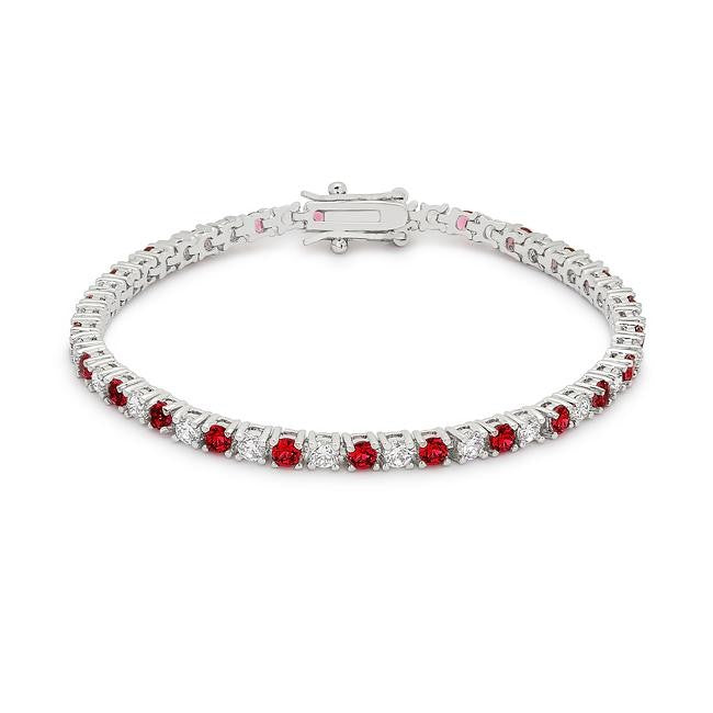 Bratara Tennis din Argint 925 Rodiat 0.3 cm cu Diamante Cubic Zirconia Albe si Rosii Bratara Lasardo Gioielli