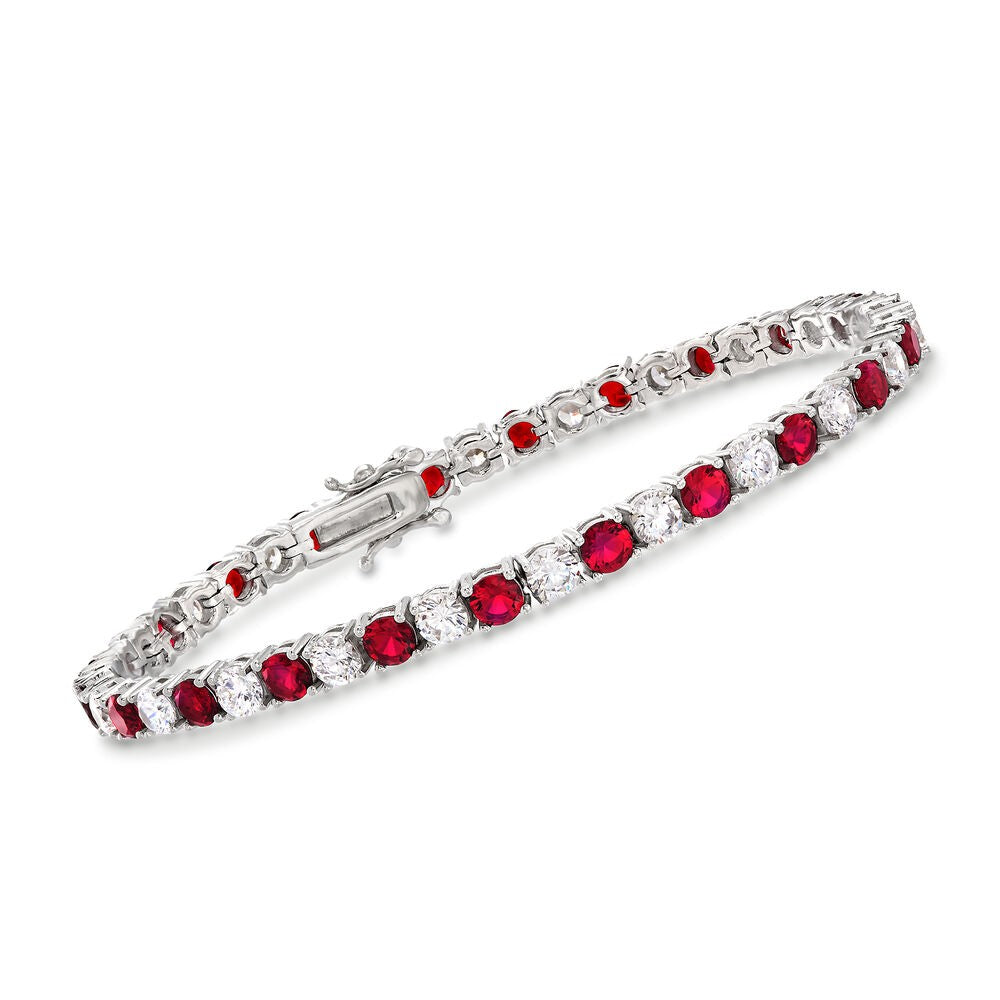 Bratara Tennis din Argint 925 Rodiat 0.3 cm cu Diamante Cubic Zirconia Albe si Rosii Bratara Lasardo Gioielli