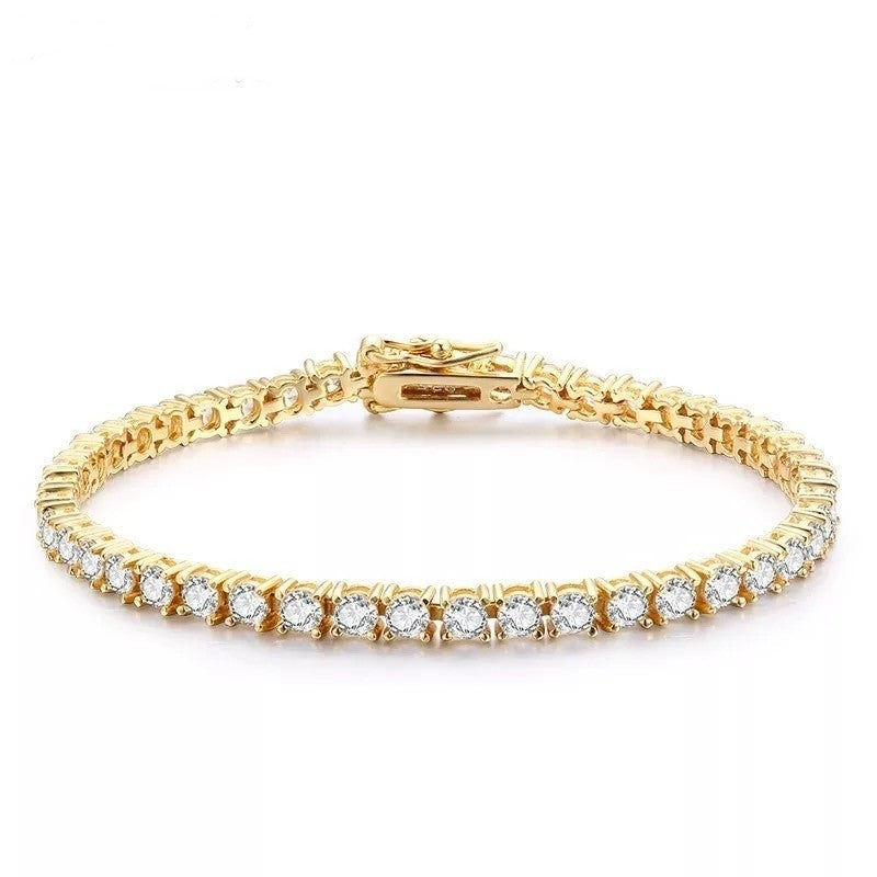 Bratara Tennis Argint 925 Rodiat Auriu 0.3 cm cu Diamante Cubic Zirconia Albe Round Cut Bratara Lasardo Gioielli