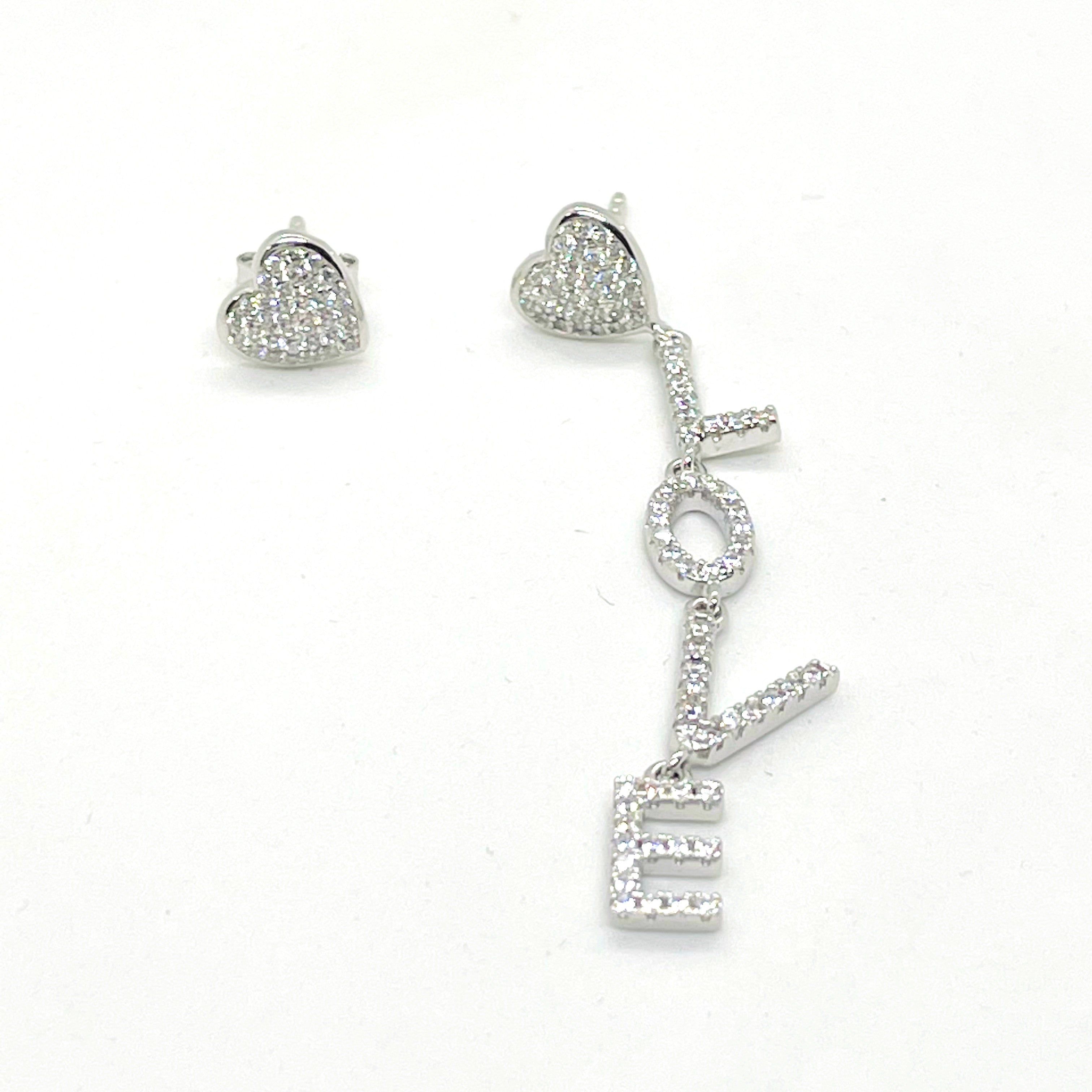 Cercei asimetrici din argint 925 rodiat cu diamante CZ albe Cercei Lasardo Gioielli