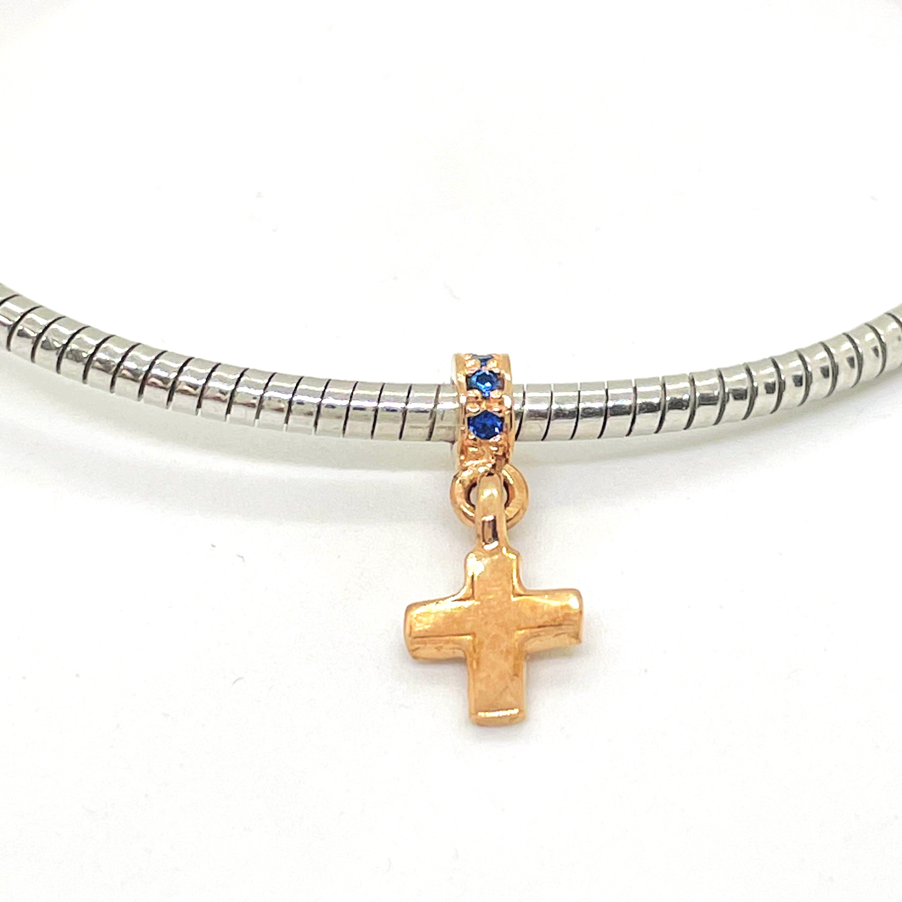 Bratara fixa semirigida din argint 925 rodiat cu cruciulita rose gold Bratara Lasardo Gioielli