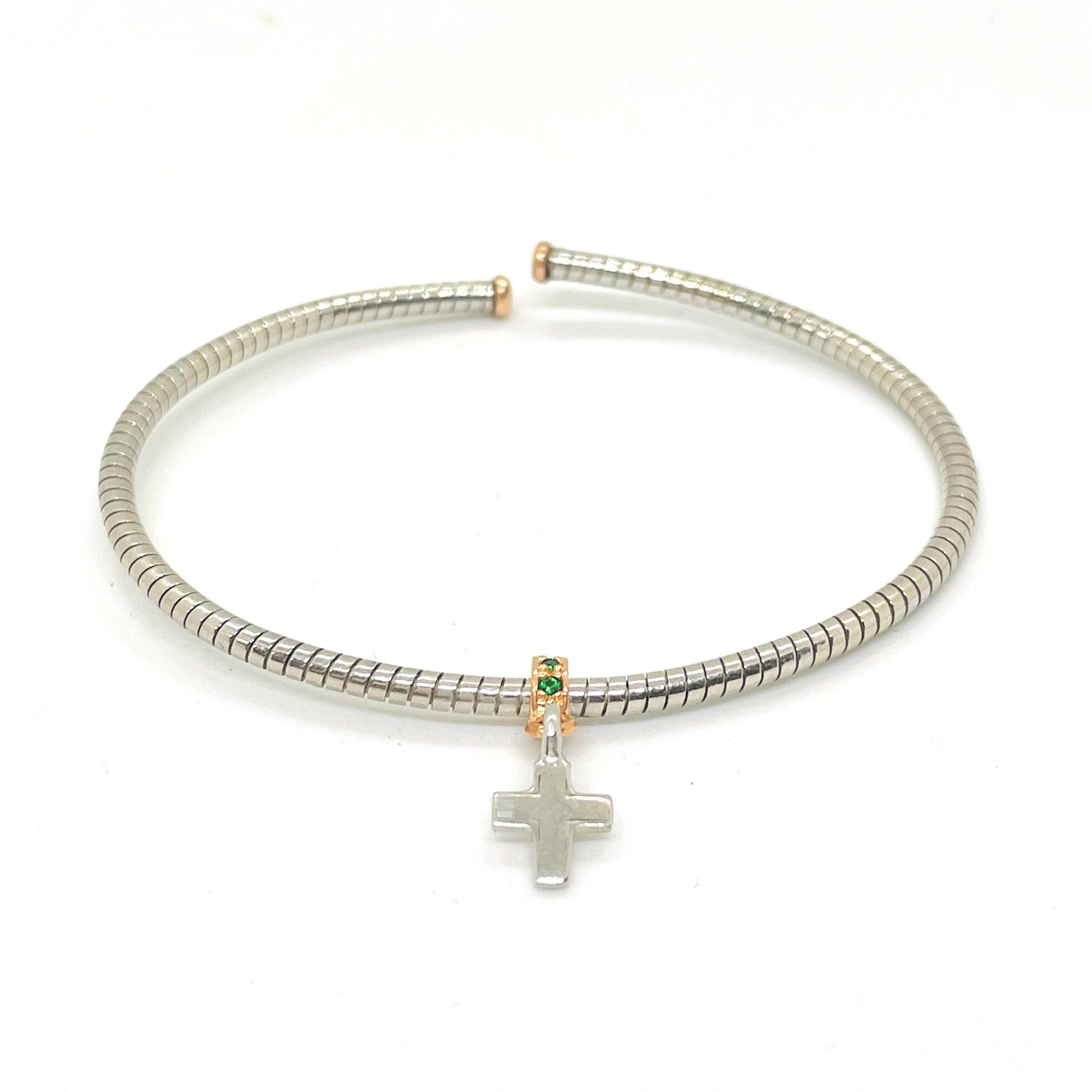 Bratara fixa semirigida din argint 925 rodiat cu cruciulita argintie Bratara Lasardo Gioielli