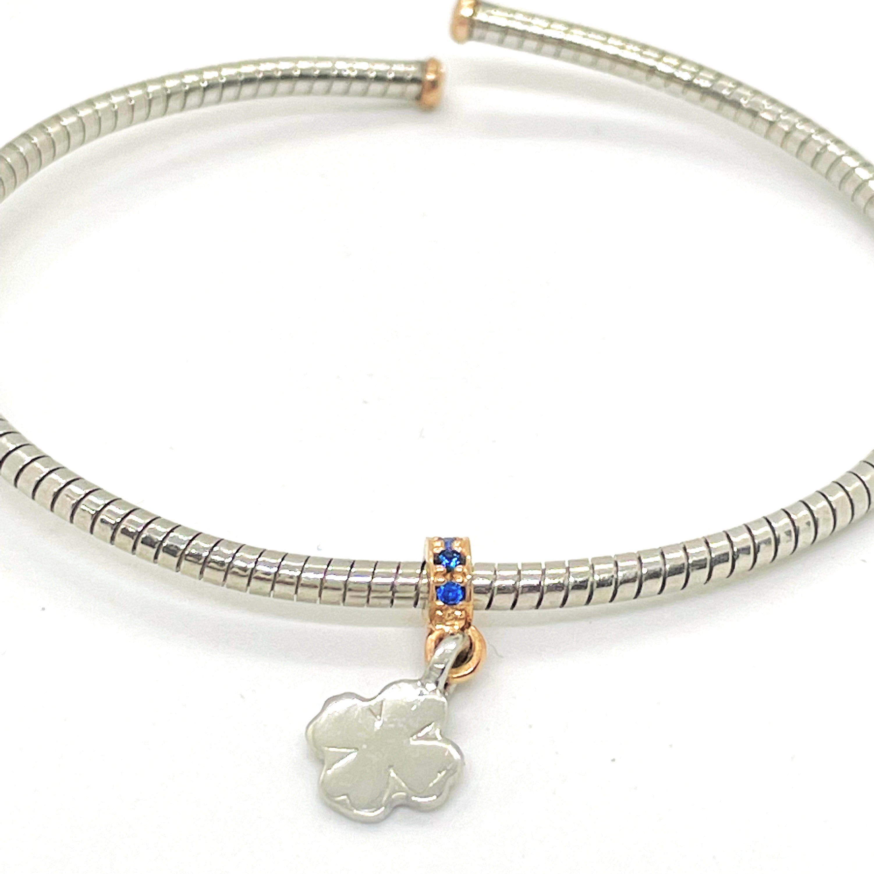 Bratara fixa semirigida din argint 925 rodiat cu trifoi Bratara Lasardo Gioielli