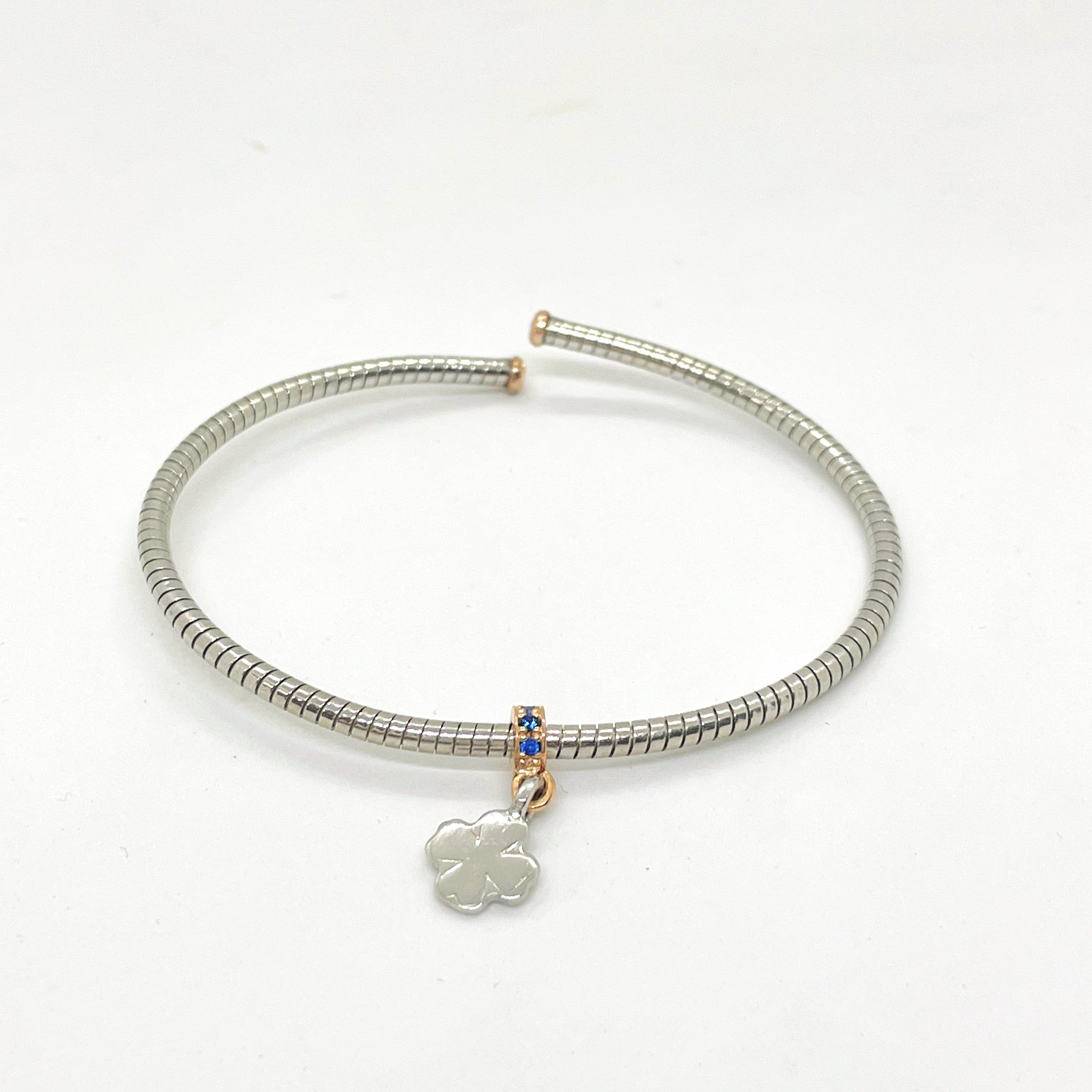 Bratara fixa semirigida din argint 925 rodiat cu trifoi Bratara Lasardo Gioielli