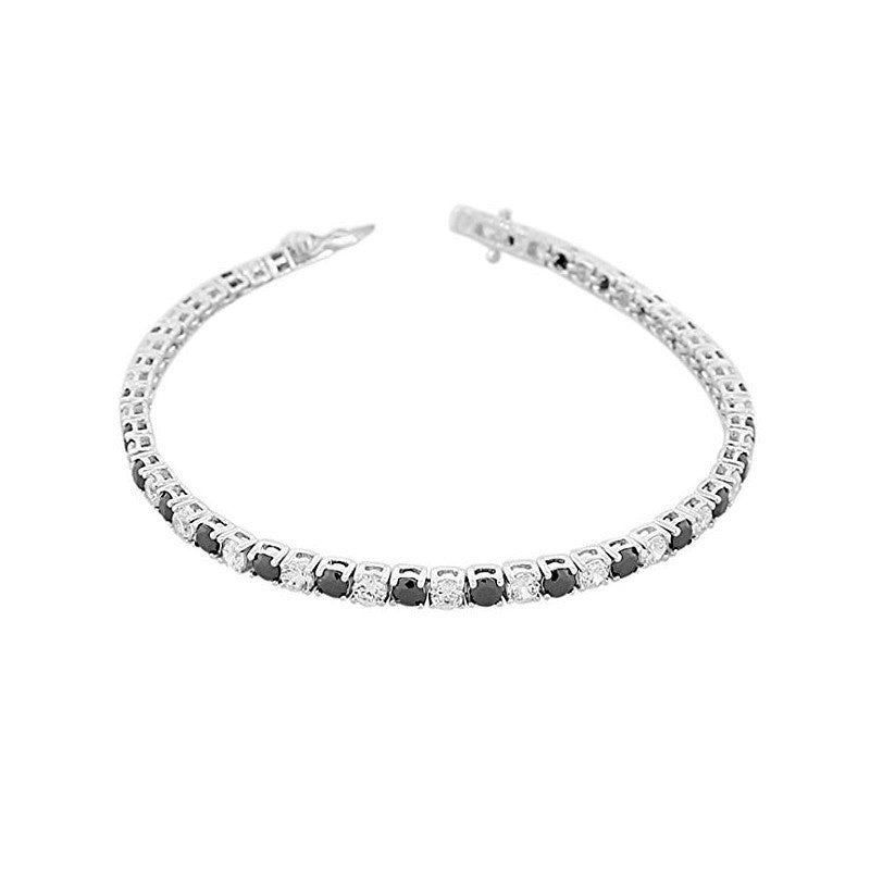Bratara tennis argint 925 rodiat 0,3 cm cu diamante CZ albe si negre Bratara Lasardo Gioielli
