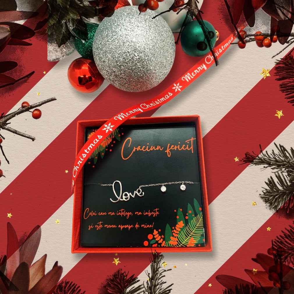 Bratara din argint 925 rodiat cu scris "Love" si charms-uri cu diamante CZ albe Bratara Lasardo Gioielli