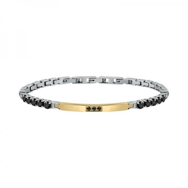 Bratara barbateasca tennis Morellato argintie cu auriu si Diamante CZ negre Bratara Lasardo Gioielli