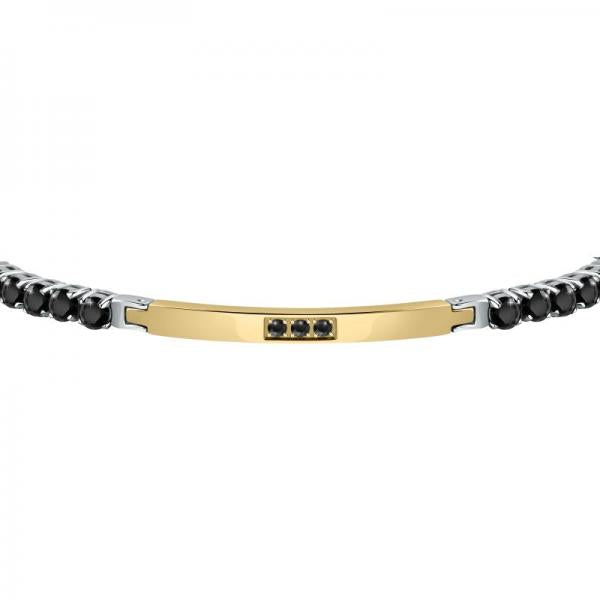 Bratara barbateasca tennis Morellato argintie cu auriu si Diamante CZ negre Bratara Lasardo Gioielli