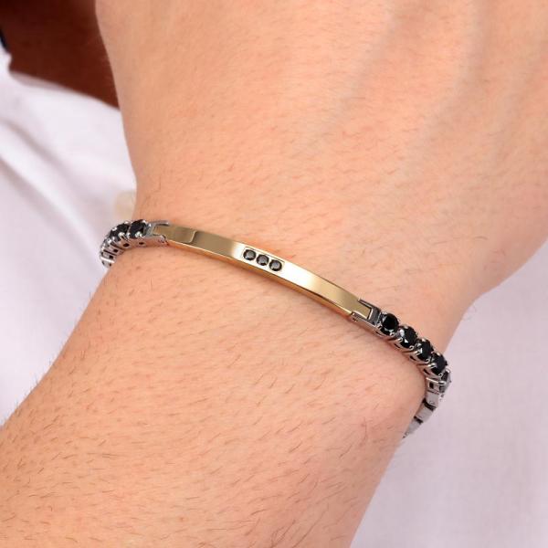 Bratara barbateasca tennis Morellato argintie cu auriu si Diamante CZ negre Bratara Lasardo Gioielli