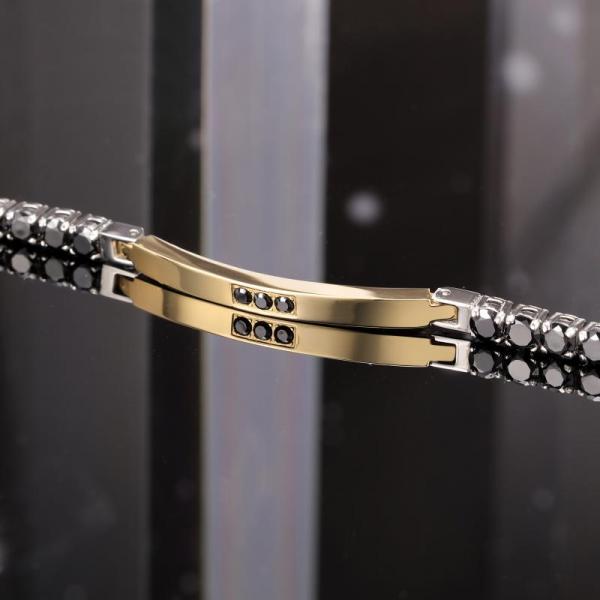 Bratara barbateasca tennis Morellato argintie cu auriu si Diamante CZ negre Bratara Lasardo Gioielli