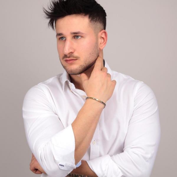 Bratara barbateasca tennis Morellato argintie cu auriu si Diamante CZ negre Bratara Lasardo Gioielli