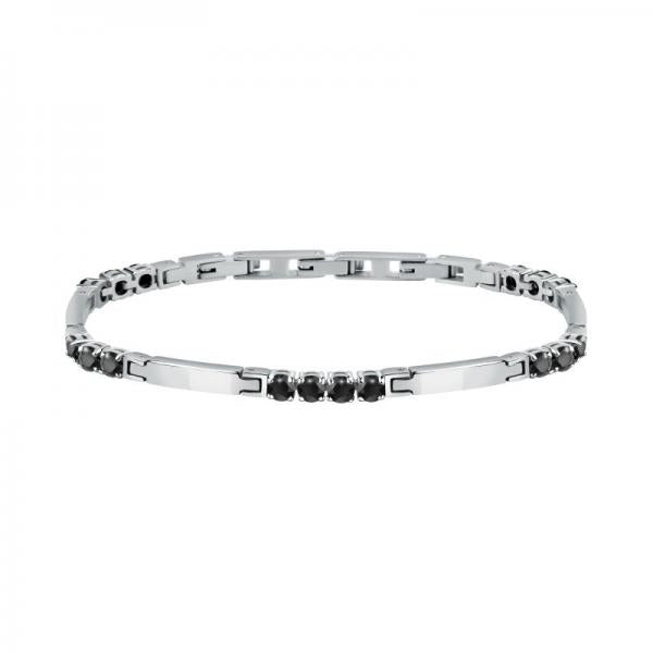 Bratara barbateasca tennis Morellato argintie cu diamante CZ negre Bratara Lasardo Gioielli