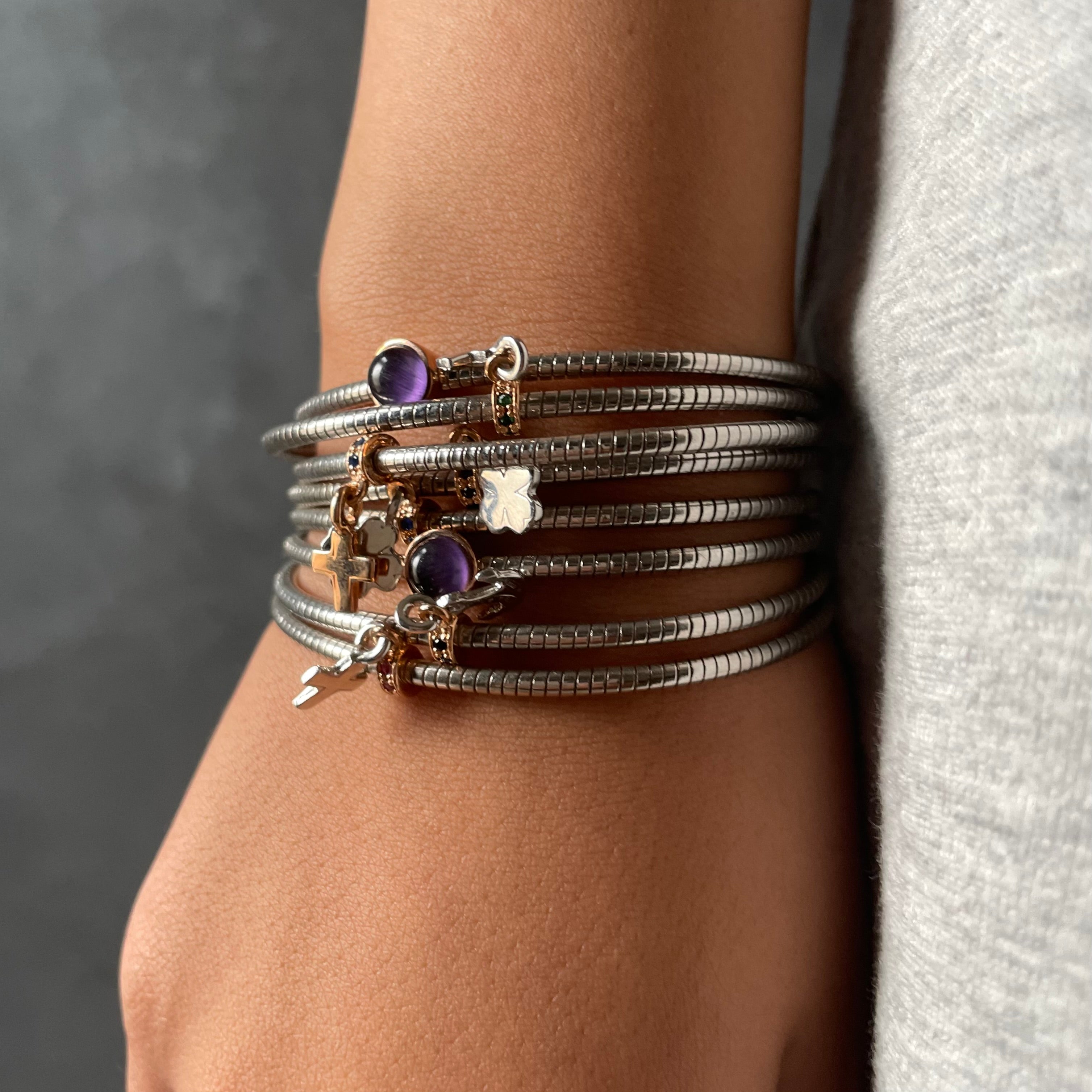 Bratara fixa semirigida din argint 925 rodiat cu cruciulita rose gold Bratara Lasardo Gioielli