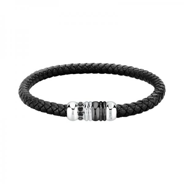 Bratara barbateascaMorellato din piele naturala neagra,otel inoxidabil si cristale negre Bratara Lasardo Gioielli