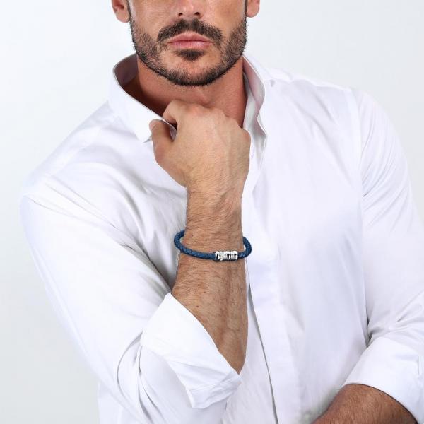 Bratara barbateasca Morellato din piele naturala bleumarin,otel inoxidabil si cristale albe Bratara Lasardo Gioielli