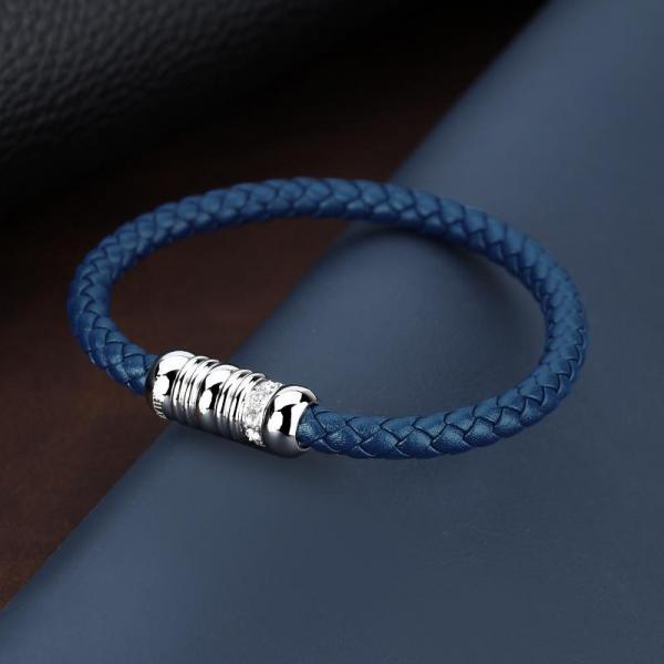 Bratara barbateasca Morellato din piele naturala bleumarin,otel inoxidabil si cristale albe Bratara Lasardo Gioielli