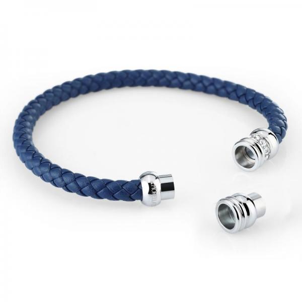Bratara barbateasca Morellato din piele naturala bleumarin,otel inoxidabil si cristale albe Bratara Lasardo Gioielli