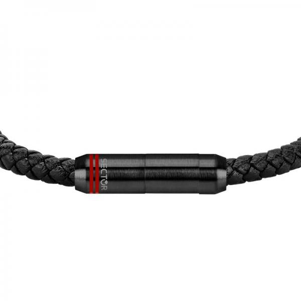 Bratara barbateasca Sector din piele naturala neagra cu element din otel inoxidabil Bratara Lasardo Gioielli