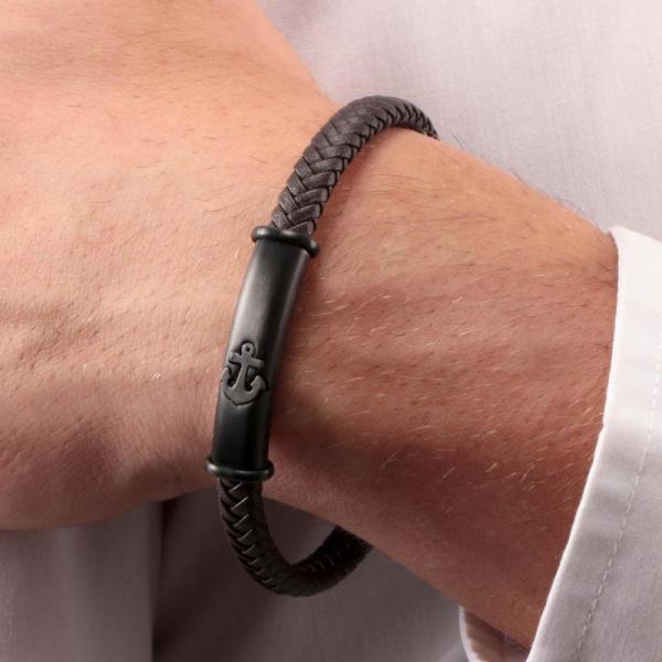 Bratara barbateasca Sector din piele naturala maro colectia Bandy Bratara Lasardo Gioielli