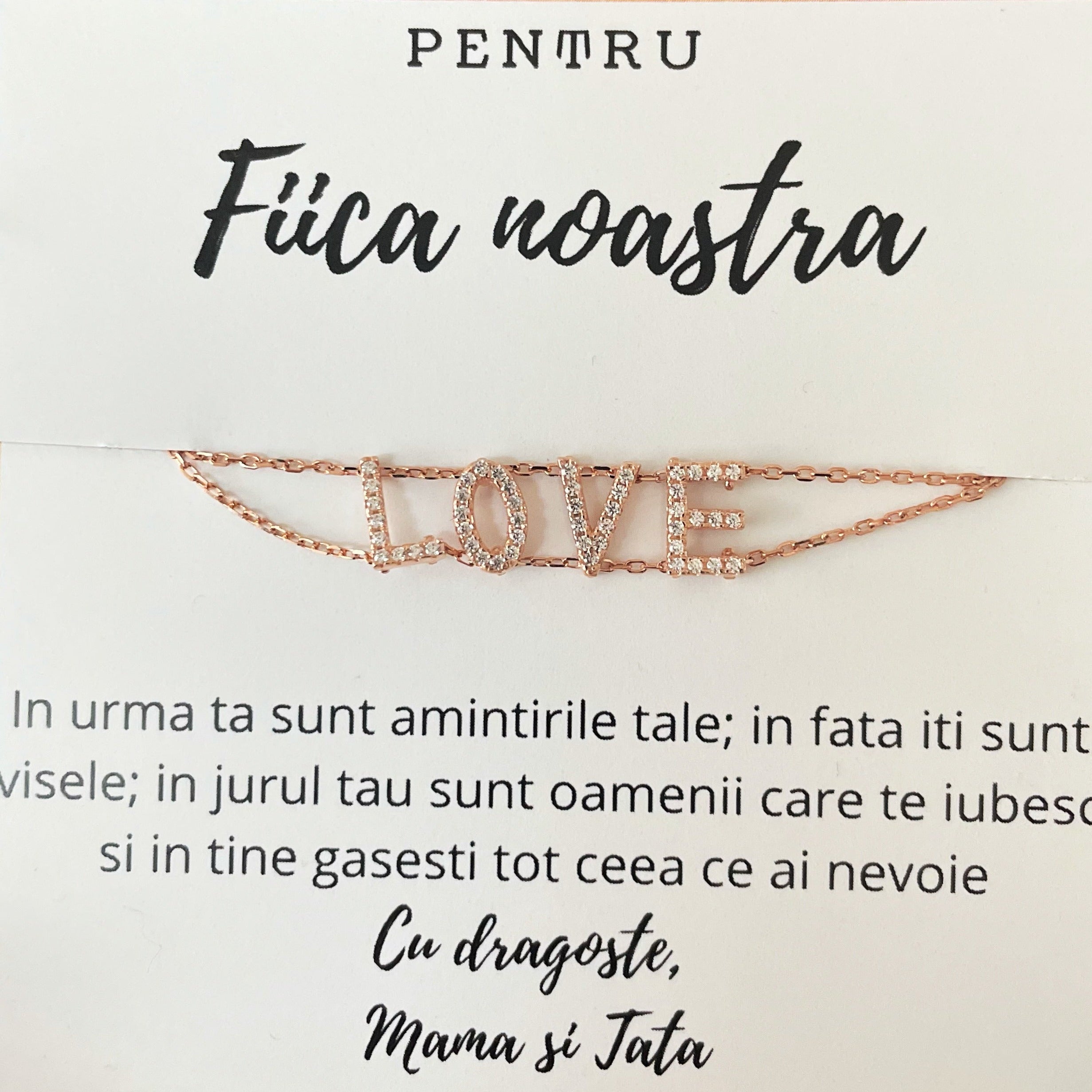 Bratara din argint 925 rodiat rose gold, cu mesaj pentru " Fiica nostra" de la mama si tata Bratara Lasardo Gioielli