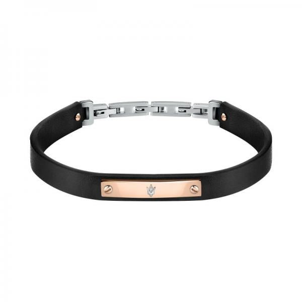 Bratara barbateasca Maserati din piele naturala cu placuta rose gold Bratara Lasardo Gioielli