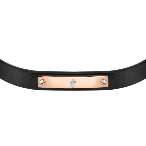 Bratara barbateasca Maserati din piele naturala cu placuta rose gold Bratara Lasardo Gioielli