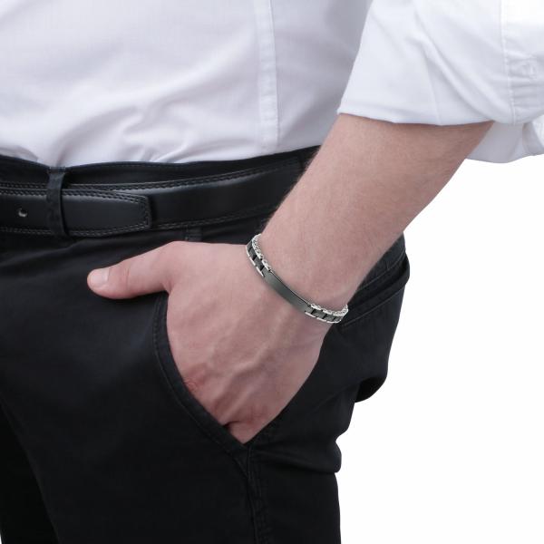 Bratara barbateasca Sector din otel inoxidabil si ceramica neagra Bratara Lasardo Gioielli